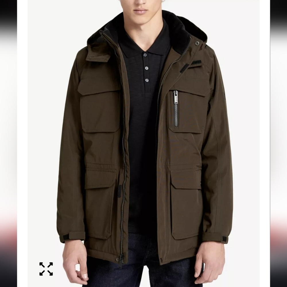 Men's Brown Hooded Dark Green Jacket Sz S